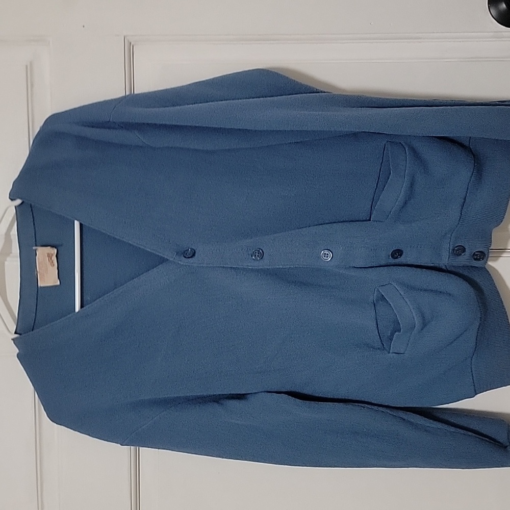 The Fox Collection Women's & Men's Unisex Blue Cardigan Sweater Jacket W/ Pocket